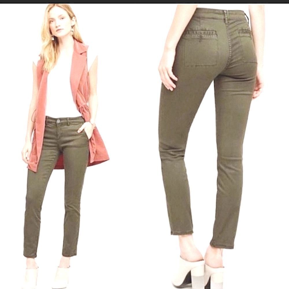 Hei Hei Anthropologie Abroad Chino Pants Olive Green Casual Pant Pocket 26
